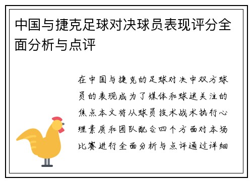 中国与捷克足球对决球员表现评分全面分析与点评