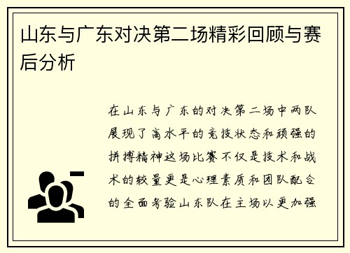 山东与广东对决第二场精彩回顾与赛后分析