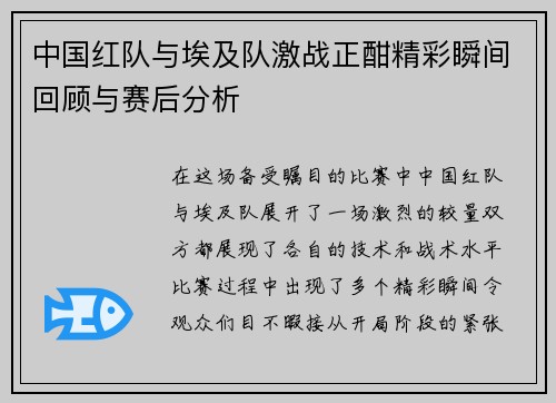 中国红队与埃及队激战正酣精彩瞬间回顾与赛后分析