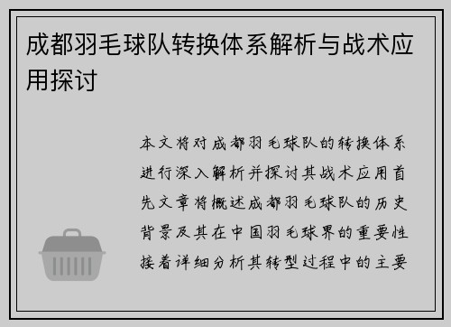 成都羽毛球队转换体系解析与战术应用探讨