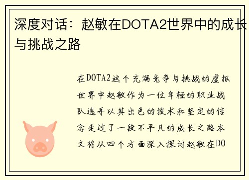 深度对话：赵敏在DOTA2世界中的成长与挑战之路